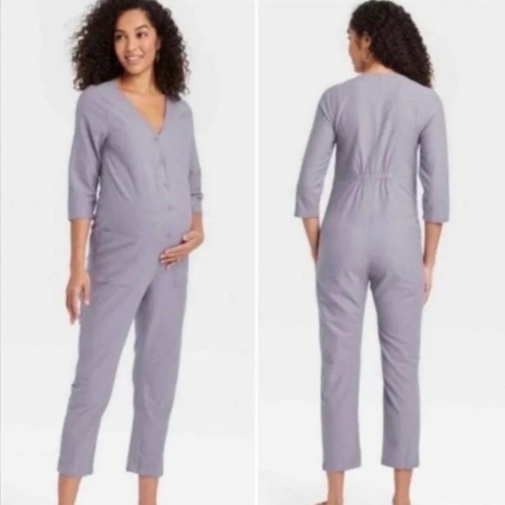 New The Nines By Hatch Maternity Jumper Pants Purple Small Designer